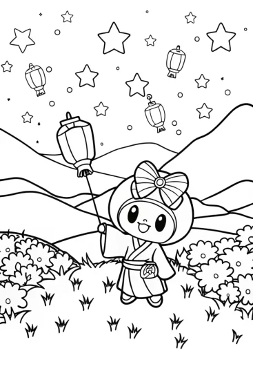 A coloring page of My Melody’s Enchanted Lantern Festival Coloring Page