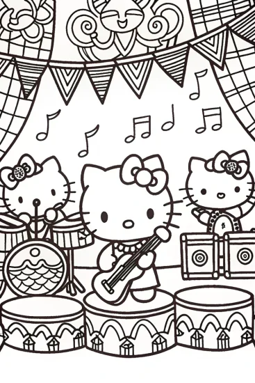 A coloring page of Hello Kitty’s Magical Music Festival Coloring Page