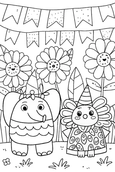 A coloring page of Squishmallow flower festival parade coloring page
