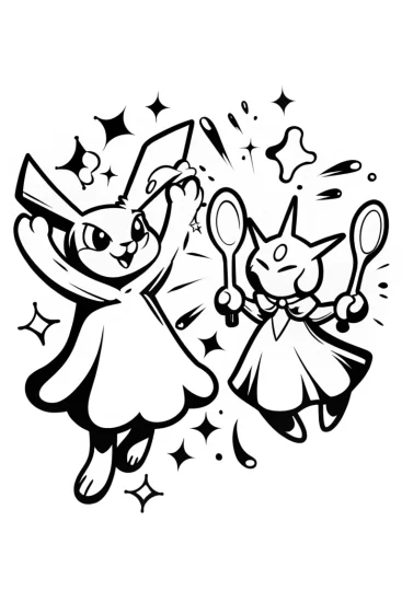 A coloring page of Alakazam and Gardevoir Magical Duel Coloring Page