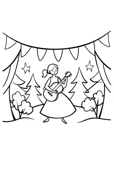 A coloring page of Barbie at the Magical Melody Festival Coloring Page
