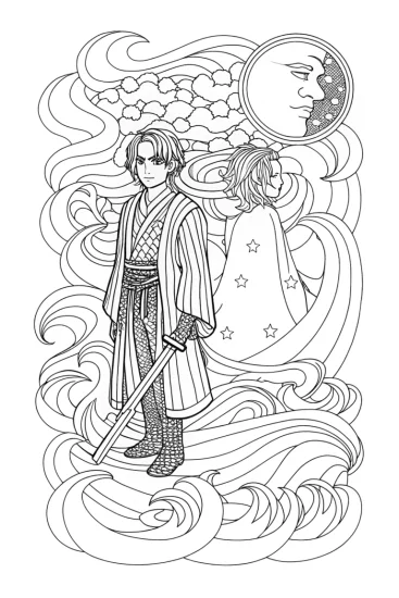 A coloring page of Demon Slayer and Shadow Figure Coloring Page