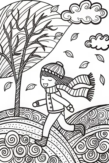 A coloring page of Whimsical Autumn Adventure Coloring Page