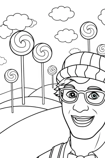 A coloring page of Blippi’s Adventure in Candy Land Coloring Page