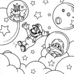 Mario’s Bubble Bliss in the Sky Coloring Page