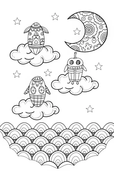 A coloring page of Monster Parade in the Sky Coloring Page