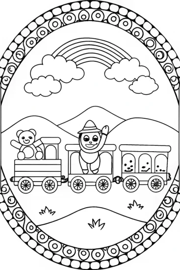 A coloring page of Huggy Wuggy’s Magical Toy Train Adventure Coloring Page