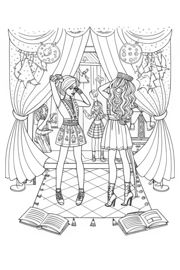 A coloring page of Rainbow High Fashion Show Surprise Coloring Page