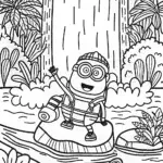 Minion’s Wild Waterfall Adventure Coloring Page