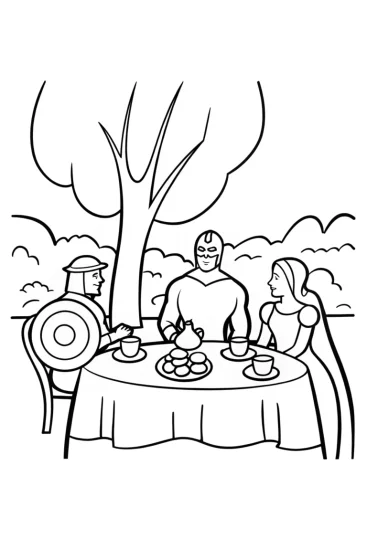 A coloring page of Captain America’s Time-Traveling Tea Party Coloring Page