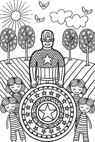 A coloring page of Captain America: Shield of Kindness Coloring Page