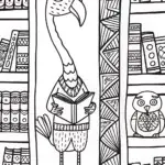 Flamingo Librarian in a Whimsical Library
