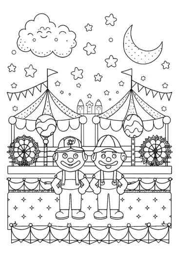 A coloring page of Mario and Luigi’s Moonlight Carnival Coloring Page