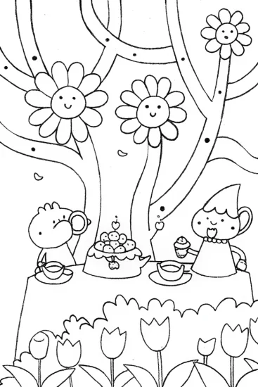 A coloring page of Magical Tea Party Coloring Page