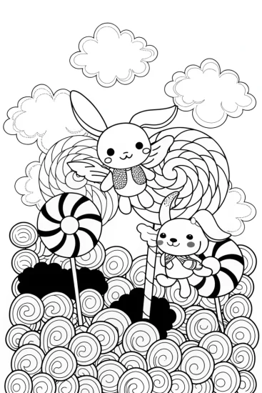 A coloring page of Cinnamoroll’s Whimsical Flying Adventure Coloring Page