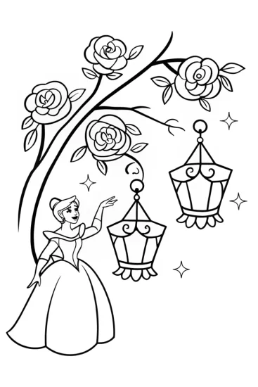 A coloring page of Belle and the Beast’s Enchanted Lanterns Coloring Page