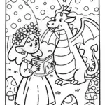 Easter Egg Hunt with Elf and Dragon Coloring Page