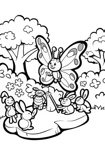 A coloring page of Butterfly Symphony in the Park Coloring Page