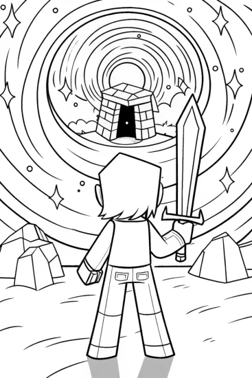 A coloring page of End portal quest in Minecraft coloring page