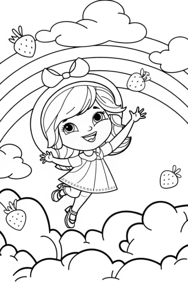 A coloring page of Strawberry Shortcake’s whimsical berry quest