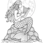 Mermaid’s Moonlit Melody Coloring Page