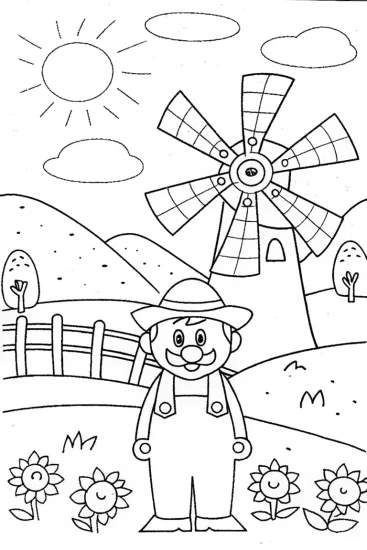 A coloring page of Luigi’s Adventure in the Whimsical Windmill