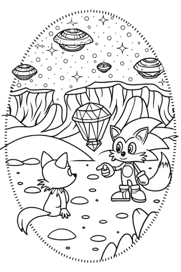A coloring page of Sonic’s Galactic Treasure Hunt Coloring Page