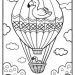 Flamingo Balloon Ride Adventure Coloring Page