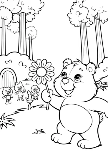 A coloring page of Care Bear Adventure in the Enchanted Forest Coloring Page