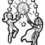 Epic Duel Coloring Page with Champions