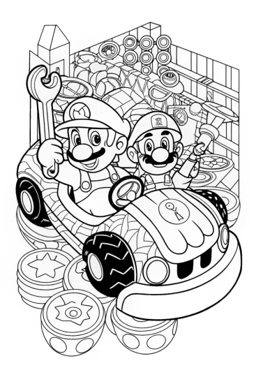 A coloring page of Mario and Luigi Karting Adventure Coloring Page