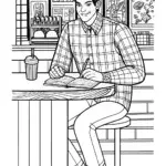Miles Morales at the Comic Café Coloring Page