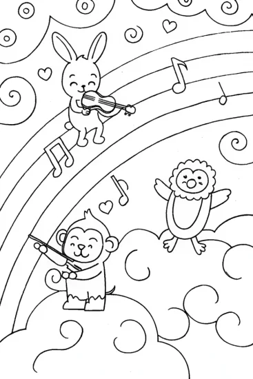 A coloring page of Rainbow Sky Symphony Coloring Page