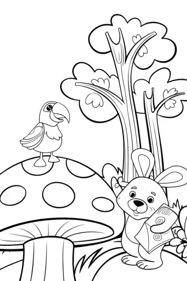 A coloring page of Rainbow Friends’ Forest Adventure Coloring Page