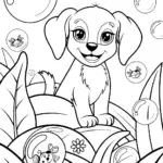 Puppy Explorer in a Bubble Forest Coloring Page