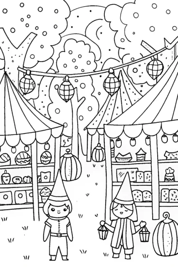 A coloring page of The Enchanted Bazaar Coloring Page