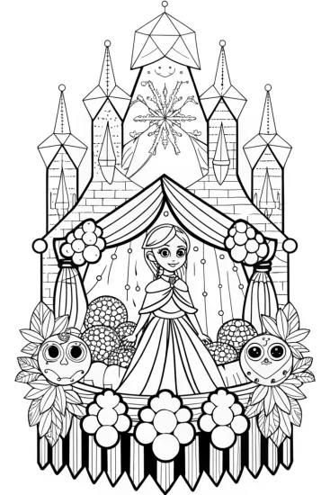 A coloring page of Elsa’s Enchanted Ice Castle Picnic Coloring Page