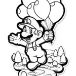 Luigi’s Sky-High Balloon Journey Coloring Page