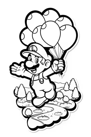 A coloring page of Luigi’s Sky-High Balloon Journey Coloring Page