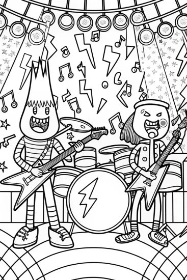 A coloring page of Lightning Bolt Rock Band Coloring Page