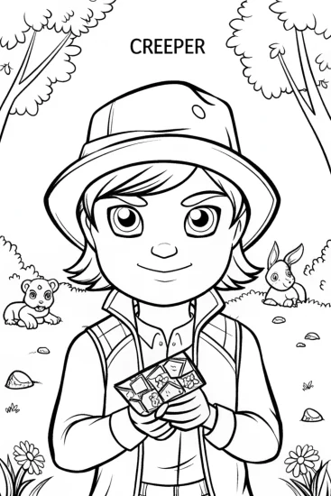A coloring page of Creeper’s Treasure Hunt Coloring Page