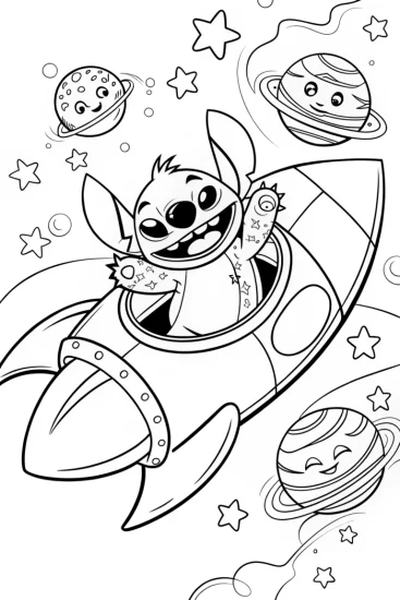 A coloring page of Stitch’s Starry Space Race Coloring Page