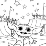 Baby Yoda’s Galactic Skatepark Adventure Coloring Page