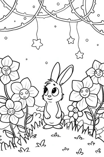 A coloring page of Banban’s Enchanted Garden Coloring Page