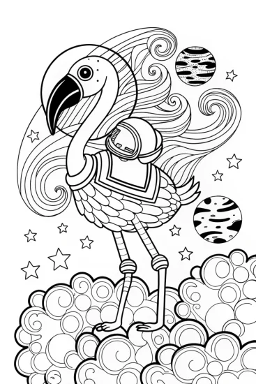 A coloring page of Flamingo Astronaut Coloring Page