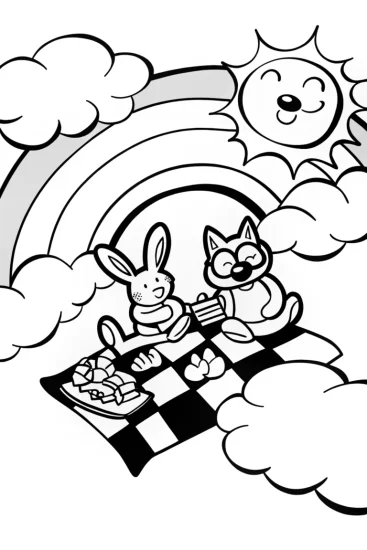 A coloring page of Rainbow Picnic Coloring Page