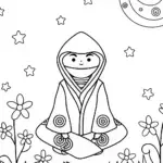 Ninja in a Cosmic Garden Coloring Page