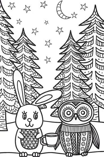 A coloring page of Whimsical Winter Wonderland Tea Party Coloring Page