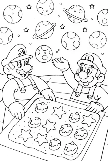 A coloring page of Mario and Luigi’s Space Bakery Adventure Coloring Page