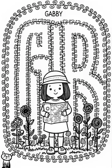 A coloring page of Gabby’s Enchanted Garden Maze Coloring Page